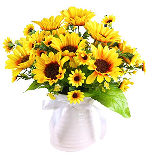 nuoshen 2 Packs Sunflower Artificial Flowers Silk Bouquet Yellow Plastic Flowers Fake Sunflowers for DIY Craft Wedding Home Decoration