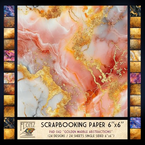 Papier pour scrapbooking de luxe FLONZ aux textures marbrées dorées de 15x15 cm