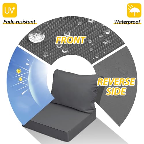 Image of AAAAAcessories Outdoor Seat Cushions for Chairs, Fade-Resistant, Waterproof Patio Furniture Replacement Cushions, 21 inch x 19 inch x 3 inch + 21 inch x 19 inch, Dark Gray