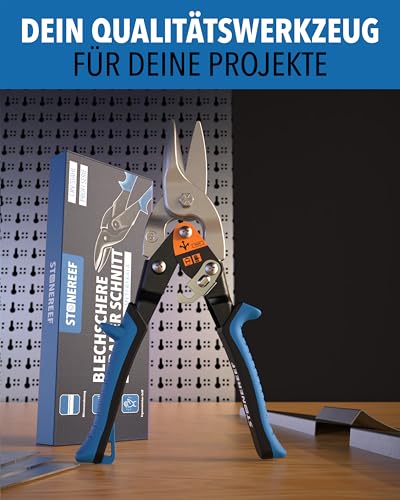 Blechschere gerader Schnitt - [int. Millimeterskala] - Metallschere für Trockenbau, Trapezblech, Metall, Drahtschere für Drahtgitter, Blech Schneider, Metallschere, Blech Schneiden, Sheet Metal Cutter