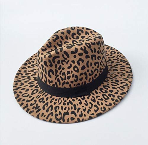 Fashion Leopard Printed Wide Brim Patchwork Wool Felt Classic Jazz Fedora Hat #TOP6