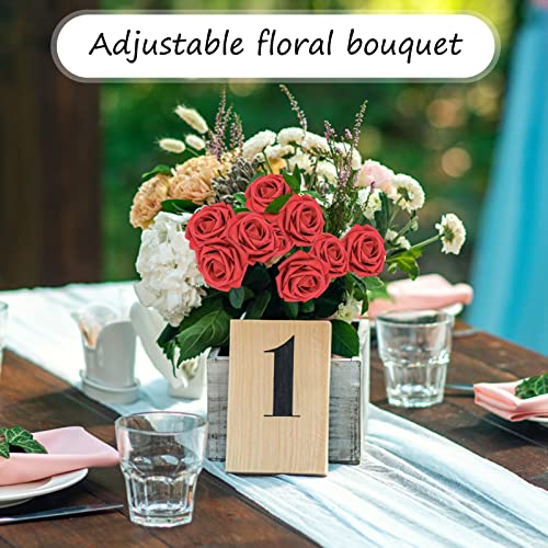 Uzer Artificial Flowers 25 Packs, Fake Flowers Roses For Diy Wedding Bridal Bouquets Centerpieces Bridal Shower Party Home Flower Arrangement Decorations (Red Rose) #TOP3