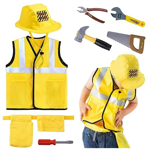 iPlay, iLearn Kids Construction Worker Costume, Boys Halloween Dress Up Clothes, Toddler Builder Outfit Kit, Career Role Play Toy Set W/ Tools, Vest, Hat, Birthday Gift for 3 4 5 6 Year Old Child