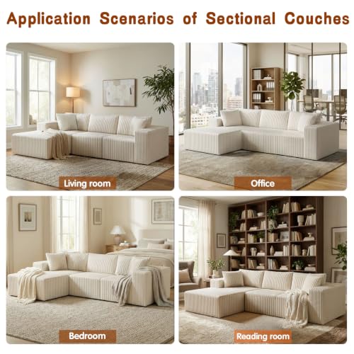 Image of 110 inch Cloud Modular Sectional Sofa with L-Shaped Chaise, Deep Seat Fluffy Boneless Couch, No Assembly Required for Living Room and Bedroom,Beige