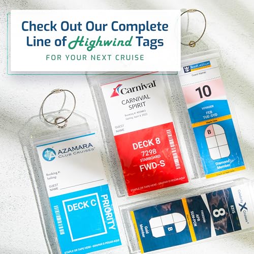 Image of Highwind 8 Pack Luggage Tags for Suitcases + 4 ID - Waterproof Cruise Essentials with Steel Loops - 2.5 x 7.25 Inch Durable Travel Tags for Quick ID - Fits Royal Caribbean, Carnival - Narrow