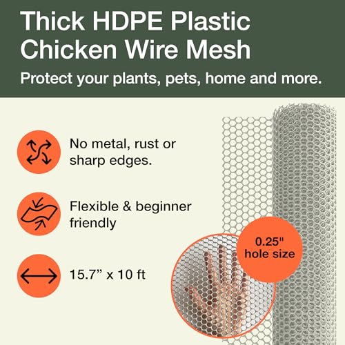 Image of Maporch Plastic Chicken Wire Fencing for Pet Protection - 15.7 inch x 10ft, HDPE White Chicken Wire - Garden Fence Animal Barrier for Dogs, Cats and Rabbits (1-Pack) | 15.7 inch x 10ft - HDPE Home and Garden Netting - UV Resistant - Customizable Balcony Barrier for Animals, Dogs, Cats & Rabbits