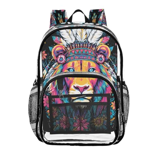 Flower Lion Butterfly Clear Backpack Heavy Duty See Through Transparent PVC BookBag for Kids Boy Girl School Work
