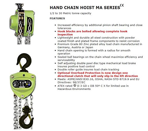 All Material Handling MA020-15-13 Manual Chain Hoist, 2.0 Ton, 15' Lift, 13' Drop - Thumbnail 2
