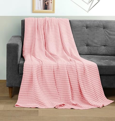 Image of Utopia Bedding 100% Cotton Waffle Weave Blanket Twin Size for Couch Sofa Bed - Lightweight, Breathable Summer Blankets Soft and Cozy, Gifts for Women Home Room Decor (Pink, 90x72 Inch)