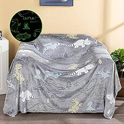 MeMoreCool Glow in The Dark Blanket for Boys Girls, Fuzzy Dinosaur Blanket Kids Throw for Bed Couch, Luminous Dino Blanket Cozy Flannel Kids Blanket Soft Throw Blanket, 50x60 Inches