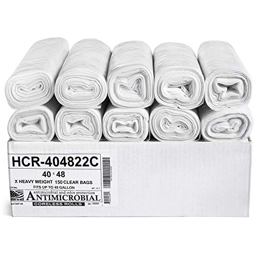 Image of Aluf Plastics 45 Gal Clear Trash Bags, 22 Micron (EQ.), 40 inch x 48 inch (150 Pk)
