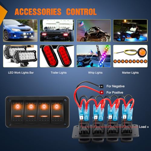 Image of Nilight 4 Gang Rocker Switch Panel w /Orange LED Light 5Pin ON Off Pre-Wired