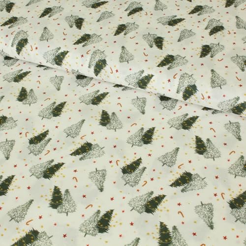 Stoff Meterware Weihnachten Winter Christmas Baumwolle - 1 Meter, Weihnachtsstoff, Weihnachtlich, Schnee, Deko (Weihnachtsbaum Christbaum)