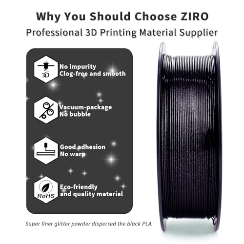 Image of ZIRO Glitter PLA Filament 1.75mm, 3D Printer Filament Shiny Sparkle PLA with Glitter, Pure Color Diamond Series 1KG /2.2lbs Spool, Fit Most FDM 3D Printers, Dimaond Black