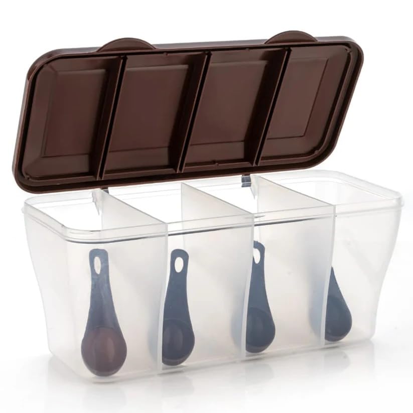 Image of Oblivion Kitchen Airtight Section Storage Container - 6 & 4 Compartment Masala Organizer Box with Spoons for Spices Condiments Seasonings - Square & Round Kitchen Storage Dabba Jar Set (Pack of 2)
