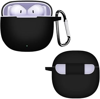 جراب حماية من السيليكون مع مشبك سلسلة مفاتيح متوافق مع سماعات أذن هونر X6، لون أسود