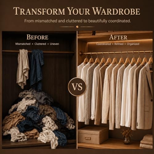 Image of Ash & Roh - Wooden Suit Hangers - Smooth Finish Solid Wood Coat Hanger with Non Slip Pants Bar, 360 Swivel Hook and Precisely Cut Notches Camisole, Jacket, Clothes Hangers (Wooden Hanger, 110)