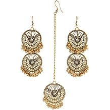 Jwellmart Indian Ethnic Partywear Traditional Oxidized Lightweight Afghani Mirror Work Earrings Tikka Set for Women