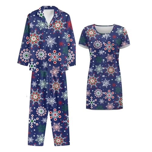 Snowflake Pajamas Matching Christmas Pajamas for Couples Pjs Comfy Pjs Button Down Sleepwear 2 Piece Long Sleeve Lounge Set Soft Nightwear with Pockets2