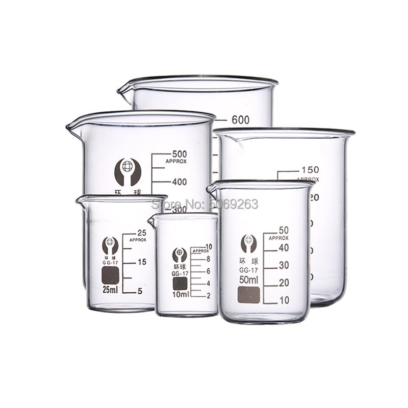 1 Juego de Vasos de precipitados de Vidrio de borosilicato de Laboratorio de Todos los tamaños, Forma química, Vidrio de borosilicato 3.3 con graduación(Set 4)