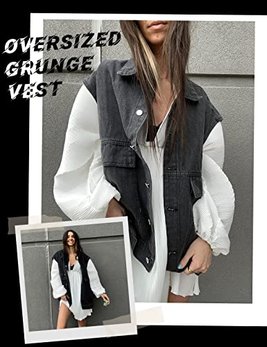 Huaqiao Womens Denim Vest Mid long Jacket Jean Sleeveless Vest with Pockets2