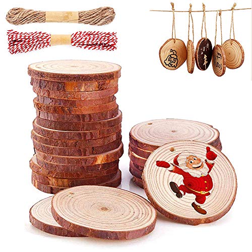 WELLXUNK® Madera Círculo Decoración, Circulos Madera Natural, Navidad Troncos Madera, Disco Madera Natural, Perfectas Adornos Hallowee Apto Para Pirograbador Madera, Pintura (30 piezas)