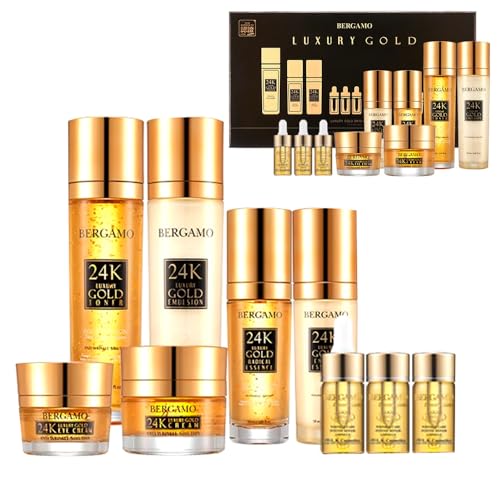 BERGAMO 24K Luxury Gold Skin Care Set, 9-Piece Korean Beauty Collection, Anti-Aging Treatment