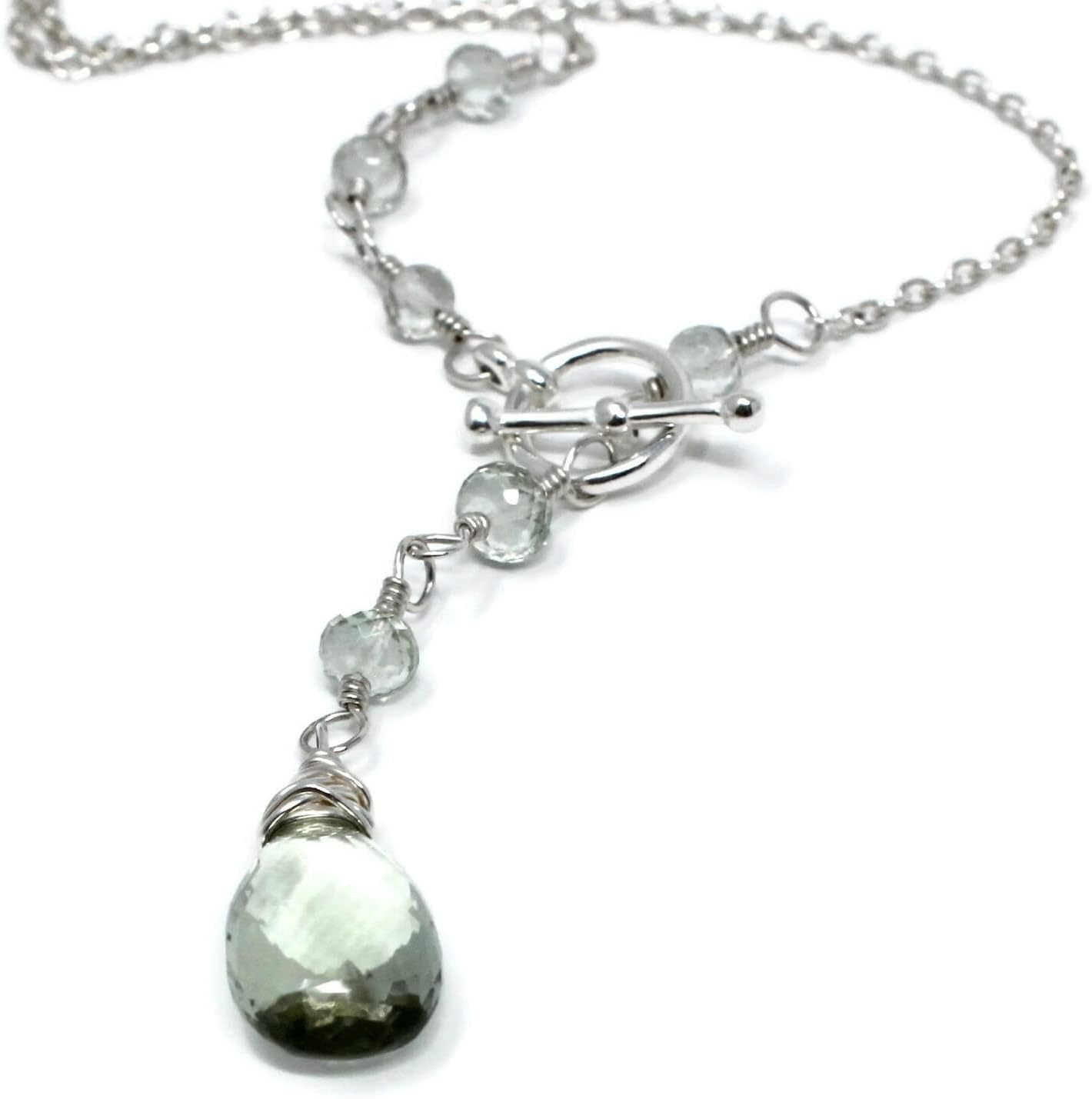 Green Amethyst Necklace Sterling Silver Toggle Clasp Prasiolite Asymmetrical - Image 2