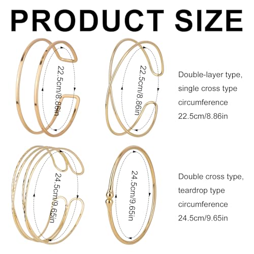 4pcs Arm Cuff Jewelry Set, Golden Adjustable Arm Band Bracelet Bangle Minimalist Classical Coil Armlet Accessories for Women Party Wedding2