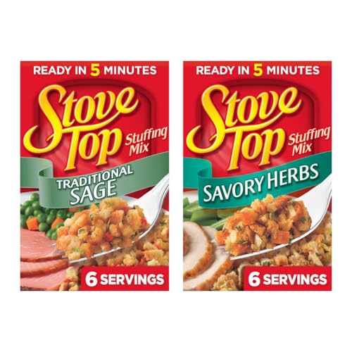 Image of Stove Top Stuffing Mix Variety Pack, Traditional Sage & Savory Herbs Stuffing, Instant Side Dish for Holiday Meals, Ready in 5 Minutes, Savory Seasoned Bread Mix (Variety Pack of 2)