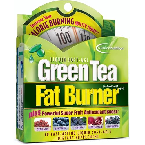 Applied Nutrition Green Tea Fat Burner Green Tea Extract with EGCG + Green Coffee Bean Extract Supports Calorie Burn Energy & Antioxidant Defense Fast-Acting Liquid Soft-Gels 30 Count