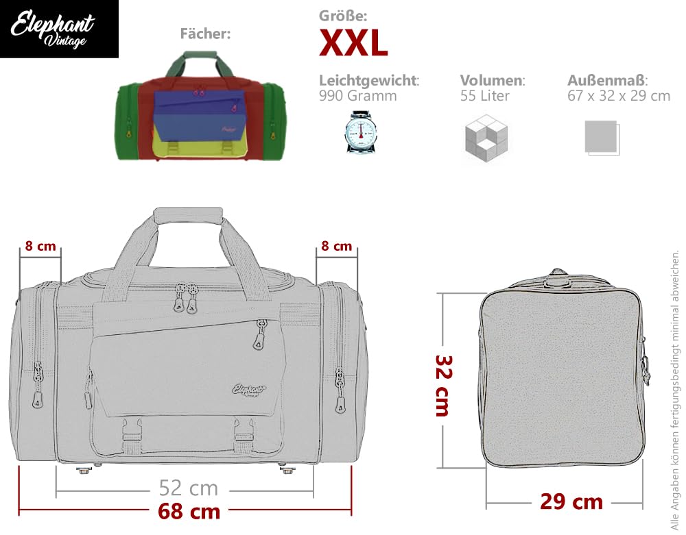 Elephant Sporttasche Reisetasche Saunatasche Herren Damen aus Plane Tour 68 cm mit Yogamatte-Halterung Bag Sport Fitness Sauna Tasche Gymbag sehr groß 1306 XL + Trinkflasche