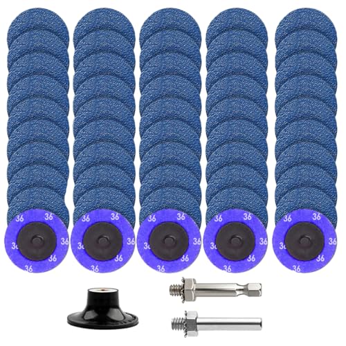 Hwnovdy 50 Stück Schleifscheiben 50mm 36 Körnung Zirkonkorund Schruppscheibe 2 Zoll Schleifaufsatz mit 1/4 Zoll Schaft, für Metall Holz Stahl Schleifen Polieren