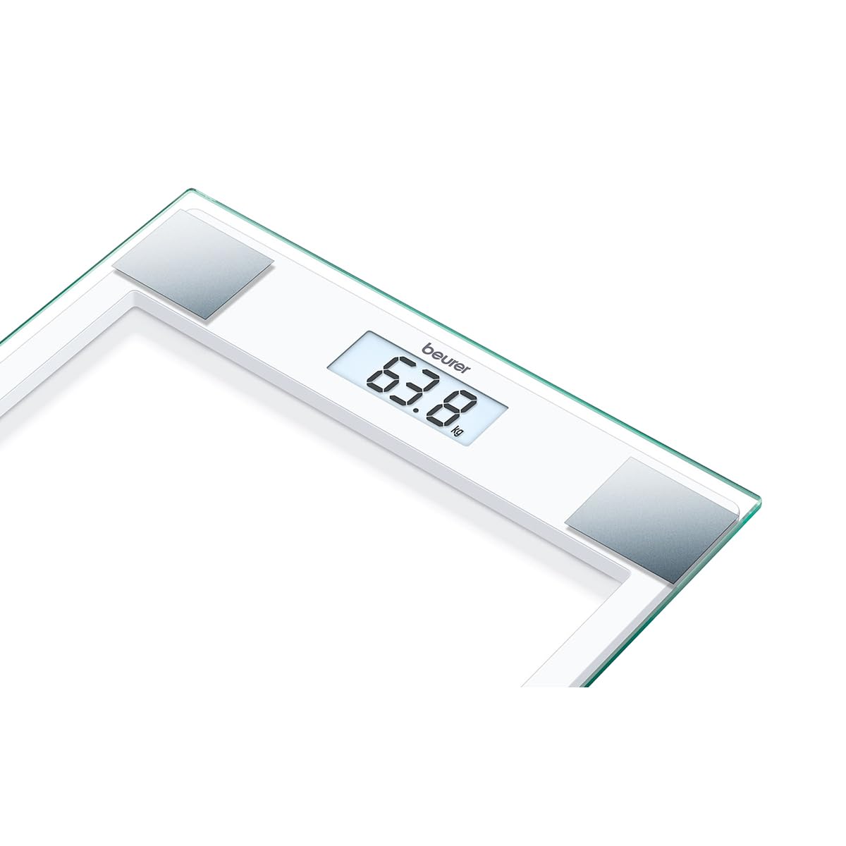 Beurer GS 14 - Báscula de baño de vidrio, vidrio de seguridad, apagado automático, puesta en marcha con sensor vibración, 150 kg / 100 gr, color transparente/ Blanco/ Plateado