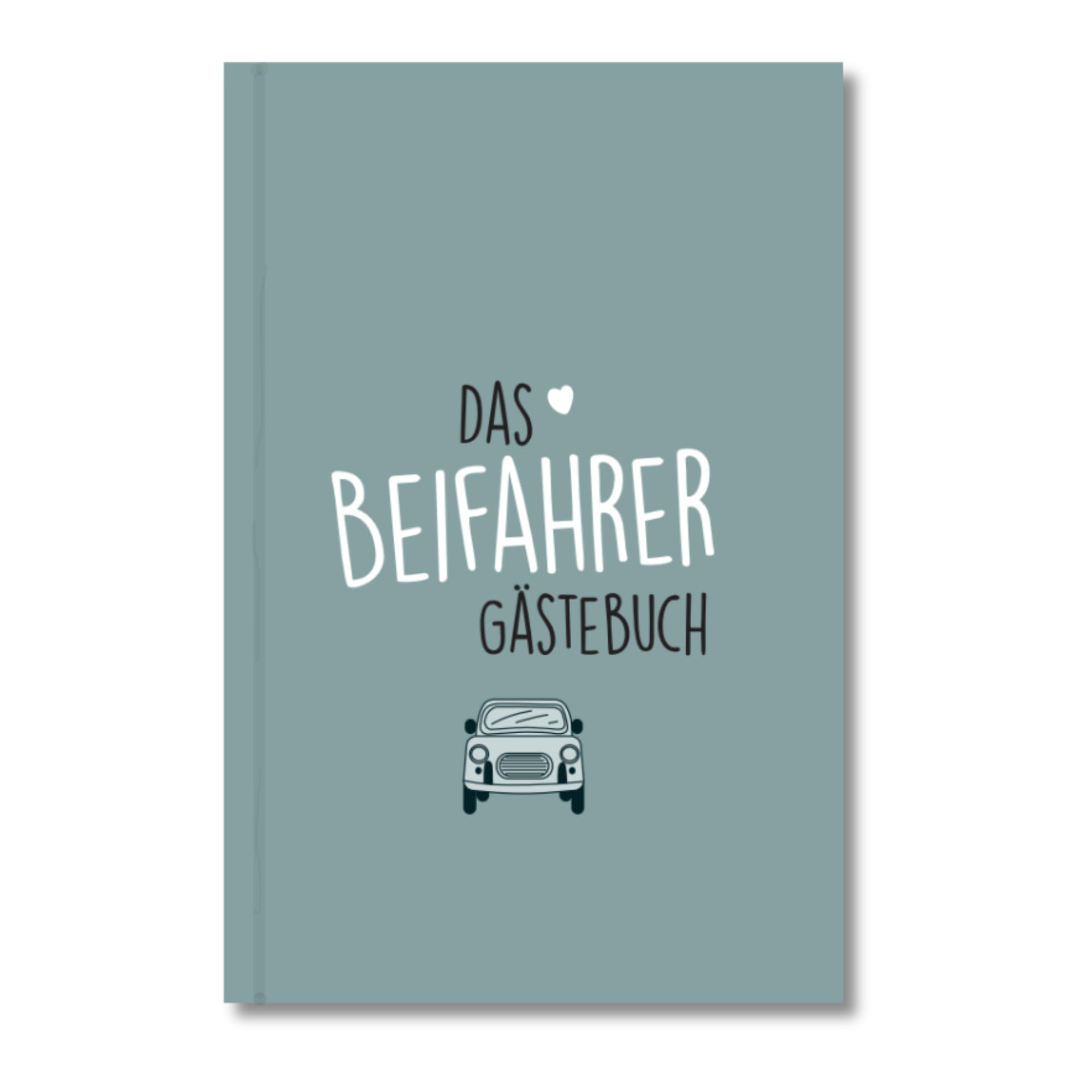 FLYERALARM Beifahrer Gästebuch zum Ausfüllen – Kreatives Gästebuch für Dein Auto – für 48 Beifahrer – Grün & Softcover – für persönliche Erinnerungen