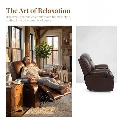 Image of Oversized Single Leather Manual Lounge Recliner Chair Bed, Brown