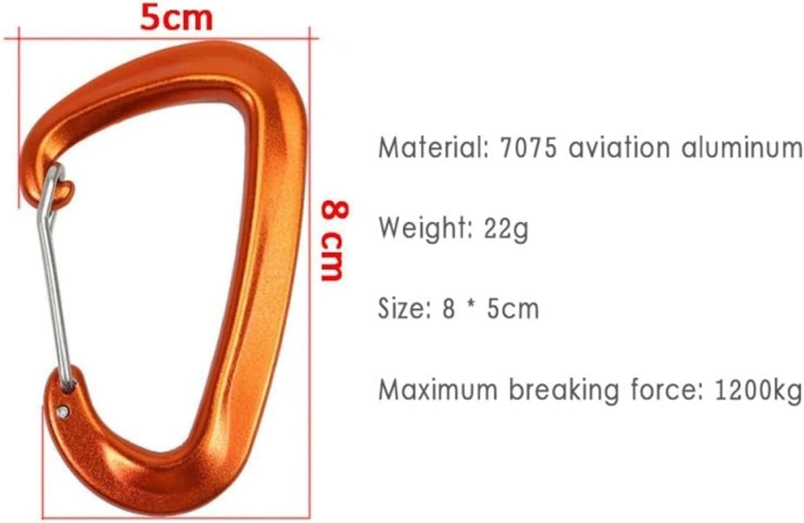 Mousqueton en aluminium 12KN en forme de D, aluminium aéronautique 7075, léger 22 g, grille métallique, 8 x 5 cm, pour escalade, camping, randonnée, sac à dos, utilisation en extérieur, multicolore