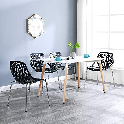 Bonnlo Modern Stackable Dining Chair Set Of 4 Kitchen Dining Chairs Black Stackable Plastic Chairs Birch Sapling Chairs For Dining Room,Living Room,Waiting Room (Black) #TOP4