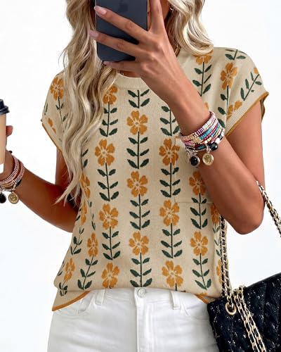 Image of KIRUNDO Summer Fall Short Sleeve Sweater for Women 2026 Casual Sweater Vest Cotton Knit Pullover Tank Tops Fashion Clothing