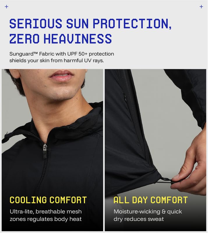 Image of BLUE TYGA Air Pro Sunscreen Jacket | UV Protection Hooded Jacket | 40 GSM Nylon, Breathable Mesh, Quick-Dry Summer Wear