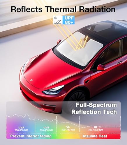 Image of Tesla New Model Y Accessories Windshield Sunshade,2020~2025 2026 for Model Y Juniper Window Shades, Foldable Heat & UV Reflective Sun Visor with Storage Bag,Silver Coating