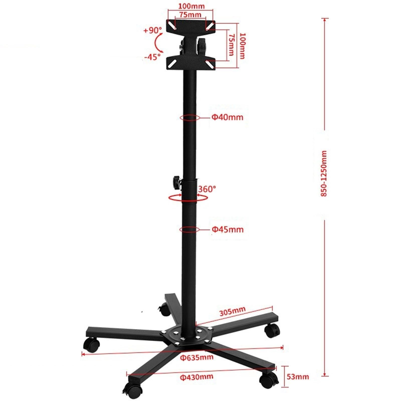 Supporto da Pavimento Universale Girevole A 360° per TV - Supporto TV con Ruote E Regolazione Dell'Angolazione, Carrello Mobile per TV per Schermi da 14 A 27 Pollici