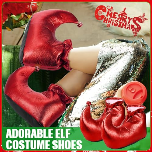 kymqlyw Adult Elf Shoes Jester Shoes Christmas Shoe Novelty Deluxe Elf Shoe Costume Jester Costume Shoe Accessories Suitable for Women, Men Cosplay(Red)