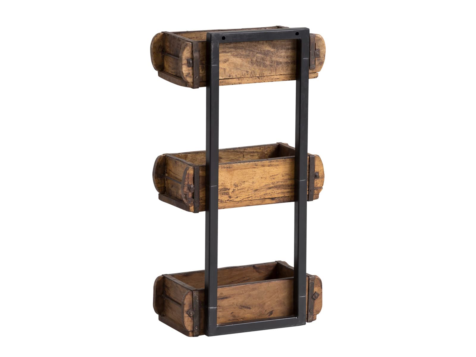 Woodkings® Wandregal Ziegelform 3er Altholz Metall Wandderoration Aufbewahrungsbox Backsteinform rustikal mit Metallbeschlägen Holzbox Wandboard Shabby Geschenkidee Regal Gewürzregal