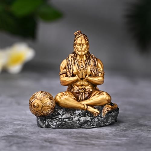 Image of Artarium Mahabali Hanuman Idol (7.48 Inch), Resin Bajrangbali Murti for Home Temple & Office Decor, Meditating Hanuman Ji Statue Showpiece for Pooja & Gifting