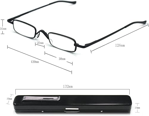 Miniatura 5 de Mini gafas de lectura EYE ZOOM Metal pequeños lectores con bisagra de resorte ligero clip portátil caja de aluminio, negro, bronce