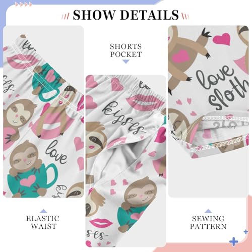 Sloth Love Kiss Boys Long Pants Soft Trousers Elastic Waist Kids Lounge Bottoms with Pockets S-XL4