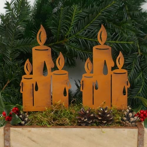 Edelrost Kerzengruppe 2er Set – Metall Gartenstecker 26 cm –...