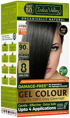 INDUS VALLEY Damage Free Natural Gel Hair Colour for Women | Ammonia & PPD Free Organic Hair Colour with 100% Grey Coverage, Long Lasting Conditioning Hair Color | Black 1.00-220 ml