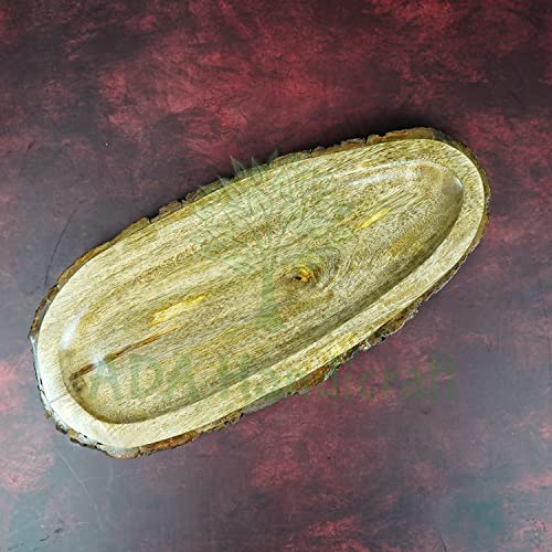 Image of ADA Handicraft Mango Wood Handmade & Handcrafted Wooden Serving Tray (40 x 16 x 2.5 cm)- Wooden Tray Papaya Design Crafted by Saharanpur Artisans